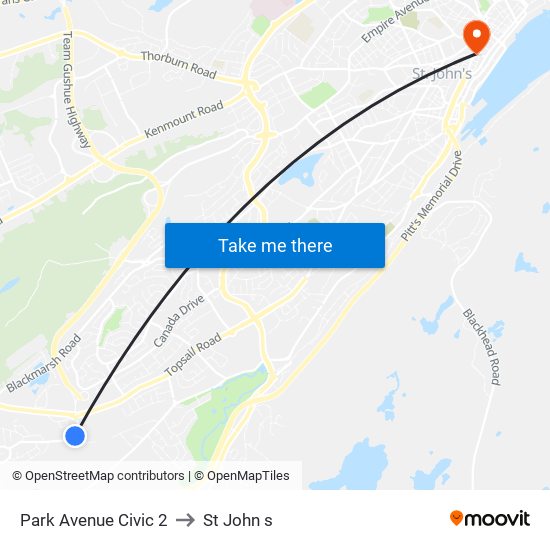 Park Avenue Civic 2 to St John s map