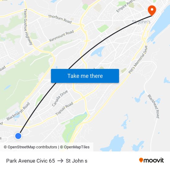 Park Avenue Civic 65 to St John s map