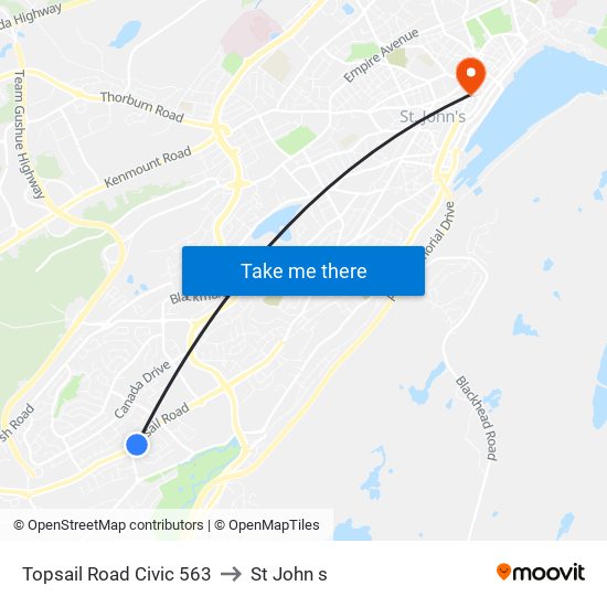 Topsail Road Civic 563 to St John s map