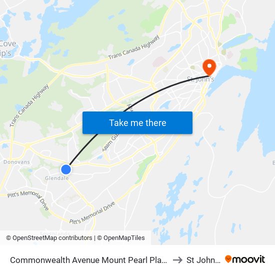 Commonwealth Avenue Mount Pearl Plaza to St John s map