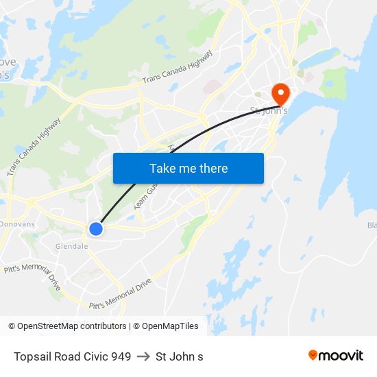 Topsail Road Civic 949 to St John s map