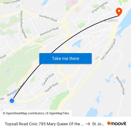 Topsail Road Civic 785 Mary Queen Of the World School to St John s map