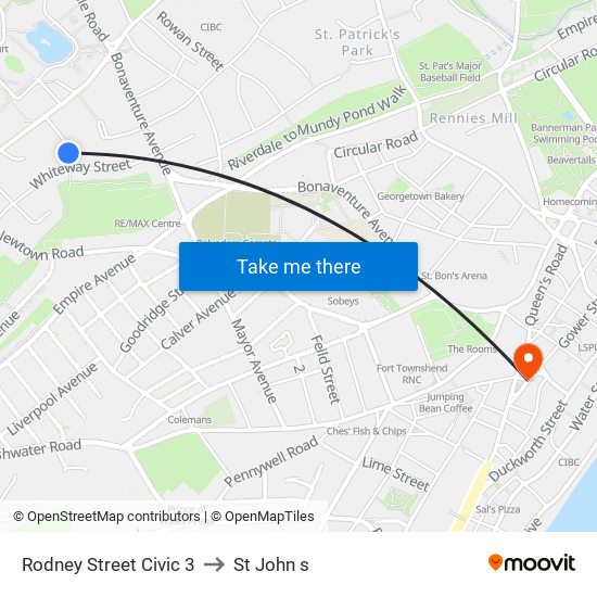 Rodney Street Civic 3 to St John s map