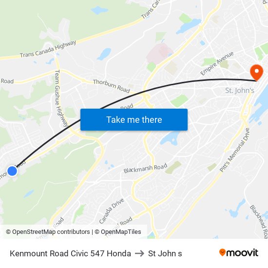 Kenmount Road Civic 547 Honda to St John s map