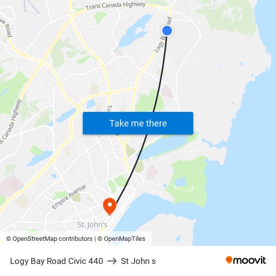 Logy Bay Road Civic 440 to St John s map