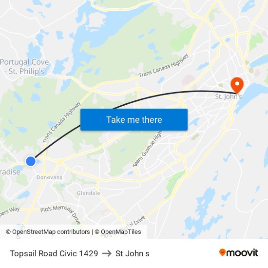 Topsail Road Civic 1429 to St John s map