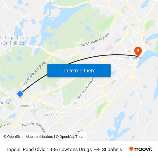 Topsail Road Civic 1386 Lawtons Drugs to St John s map