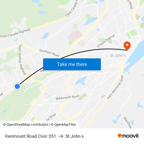 Kenmount Road Civic 351 to St John s map