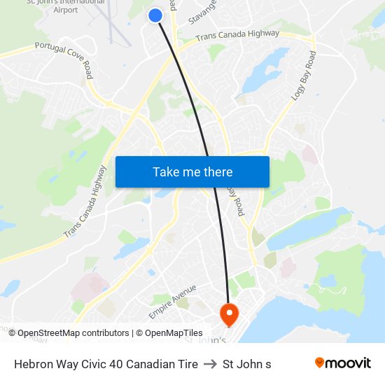 Hebron Way Civic 40 Canadian Tire to St John s map