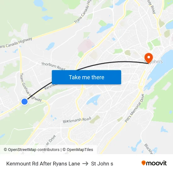 Kenmount Rd After Ryans Lane to St John s map
