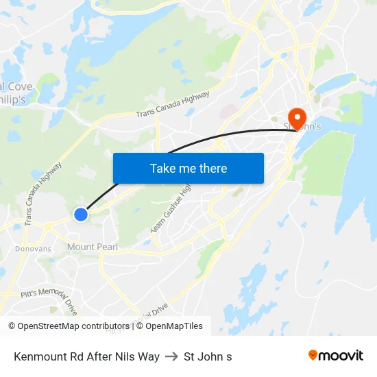 Kenmount Rd After Nils Way to St John s map