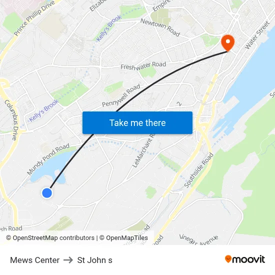 Mews Center to St John s map