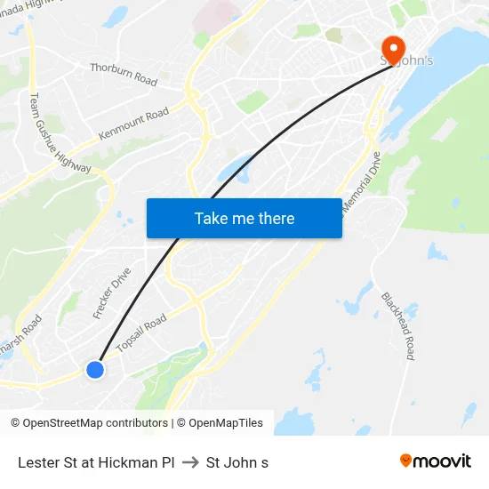 Lester St at Hickman Pl to St John s map