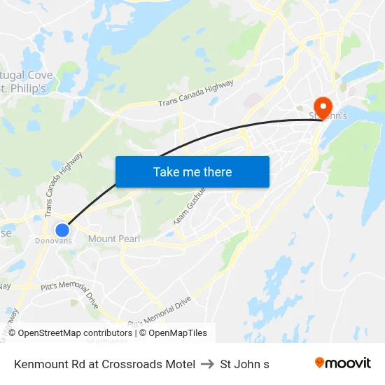 Kenmount Rd at Crossroads Motel to St John s map