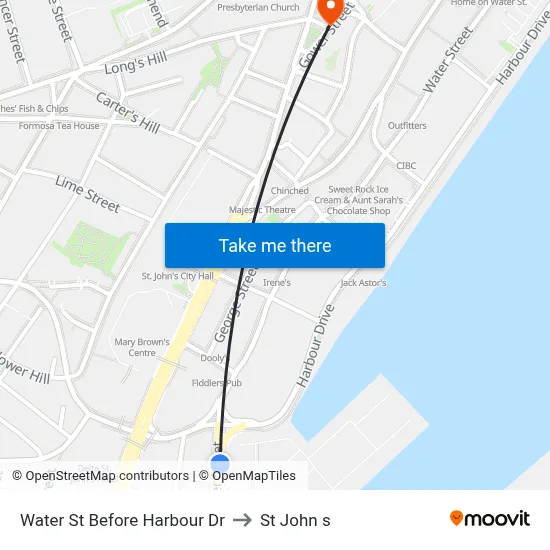 Water St Before Harbour Dr to St John s map