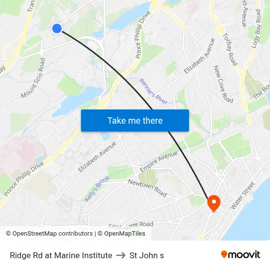 Ridge Rd at Marine Institute to St John s map