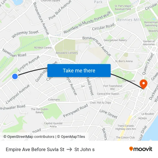 Empire Ave Before Suvla St to St John s map