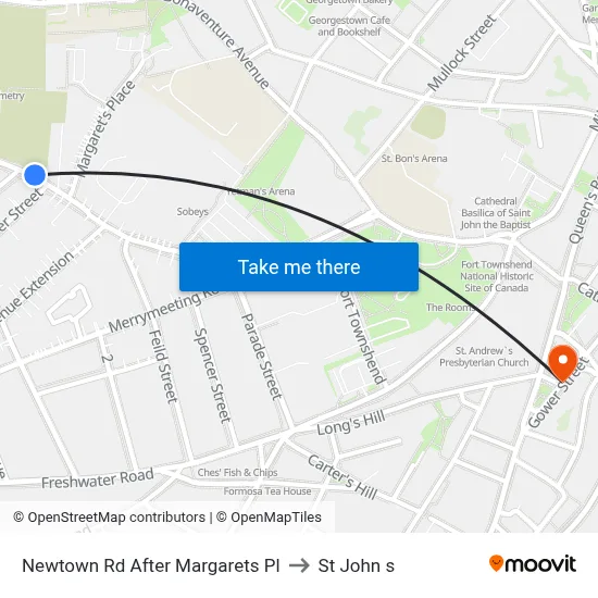 Newtown Rd After Margarets Pl to St John s map