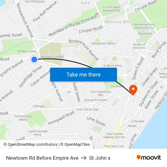 Newtown Rd Before Empire Ave to St John s map
