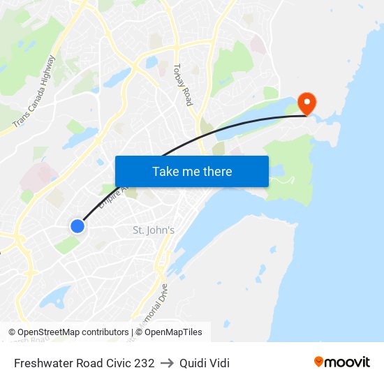 Freshwater Road Civic 232 to Quidi Vidi map