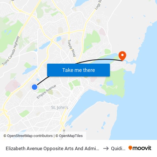 Elizabeth Avenue Opposite Arts And Administration Building to Quidi Vidi map