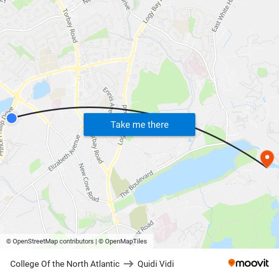 College Of the North Atlantic to Quidi Vidi map