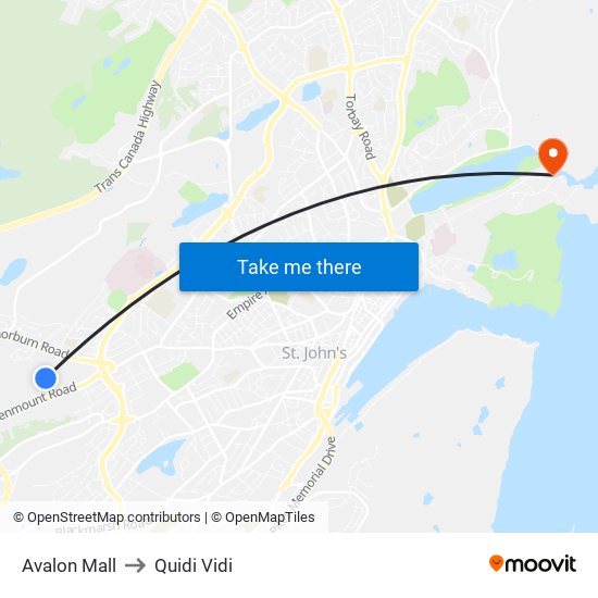 Avalon Mall to Quidi Vidi map