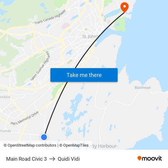 Main Road Civic 3 to Quidi Vidi map