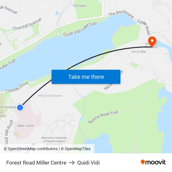 Forest Road Miller Centre to Quidi Vidi map