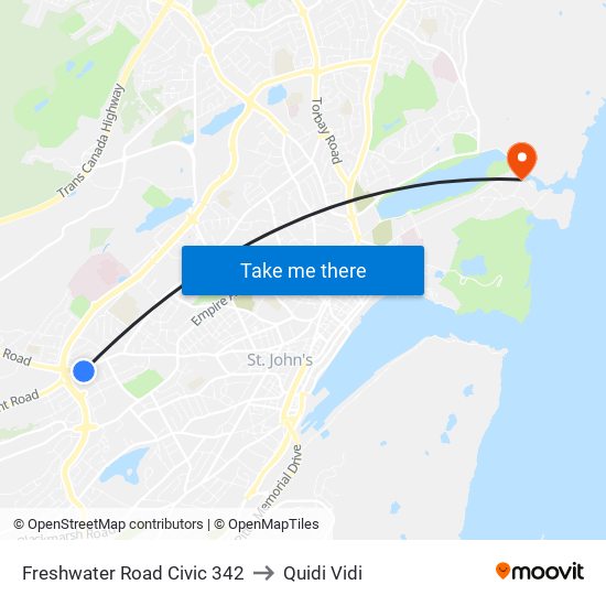 Freshwater Road Civic 342 to Quidi Vidi map