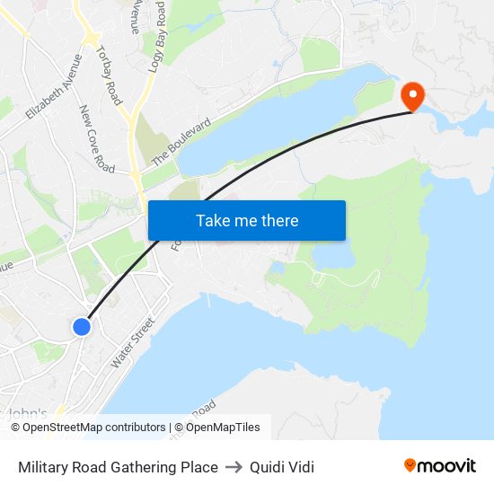 Military Road Gathering Place to Quidi Vidi map