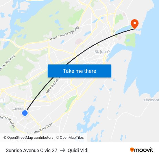 Sunrise Avenue Civic 27 to Quidi Vidi map