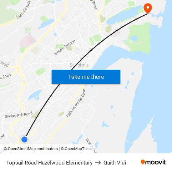 Topsail Road Hazelwood Elementary to Quidi Vidi map