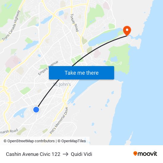 Cashin Avenue Civic 122 to Quidi Vidi map