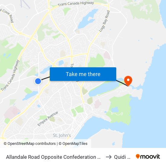 Allandale Road Opposite Confederation Building to Quidi Vidi map