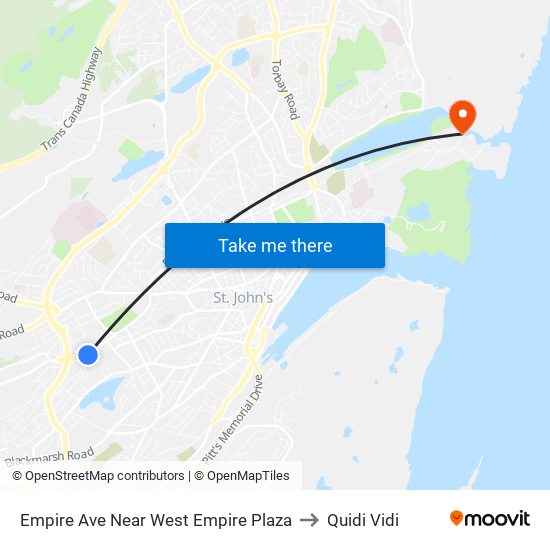 Empire Ave Near West Empire Plaza to Quidi Vidi map