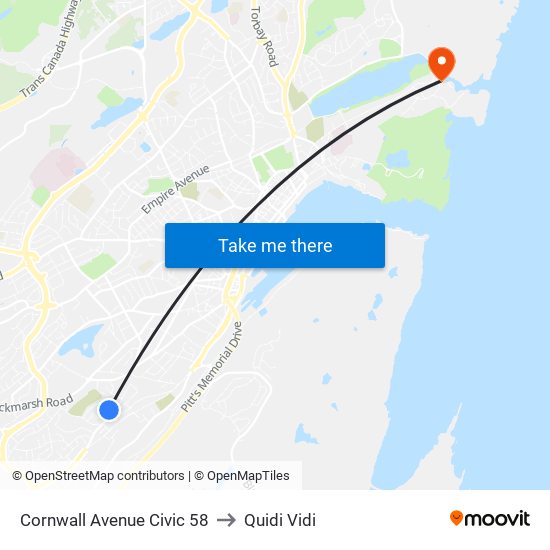 Cornwall Avenue Civic 58 to Quidi Vidi map