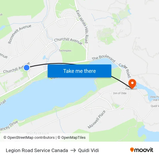 Legion Road Service Canada to Quidi Vidi map