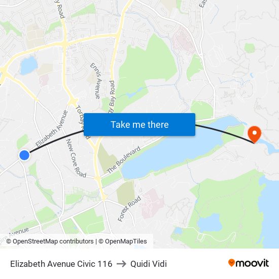 Elizabeth Avenue Civic 116 to Quidi Vidi map