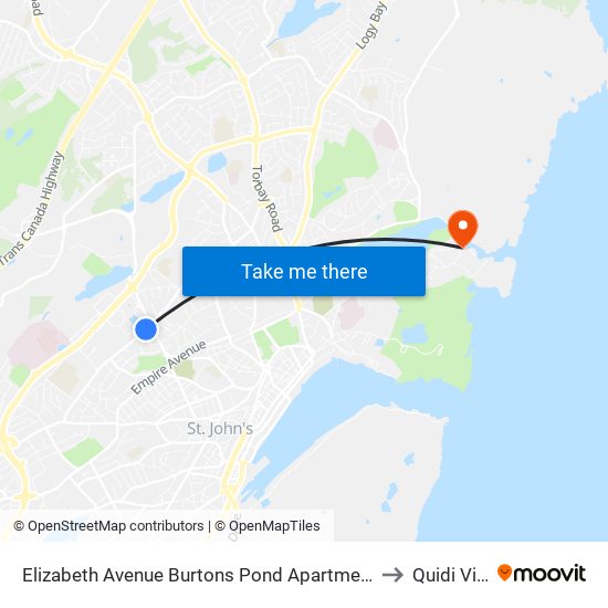 Elizabeth Avenue Burtons Pond Apartments to Quidi Vidi map