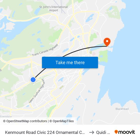 Kenmount Road Civic 224 Ornamental Concrete to Quidi Vidi map