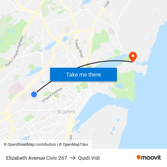 Elizabeth Avenue Civic 267 to Quidi Vidi map