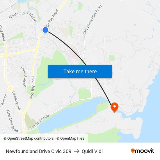 Newfoundland Drive Civic 309 to Quidi Vidi map