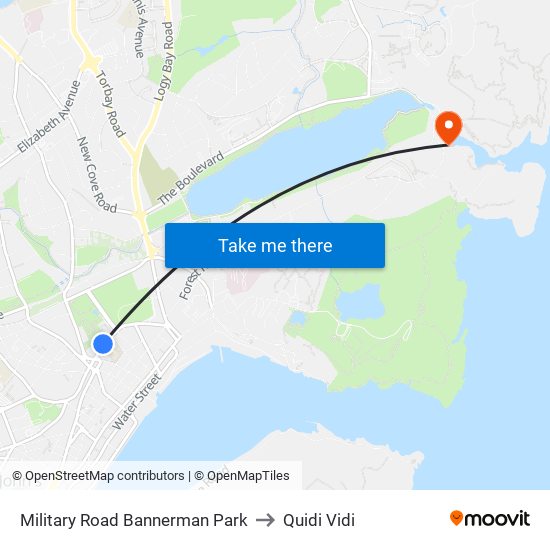 Military Road Bannerman Park to Quidi Vidi map