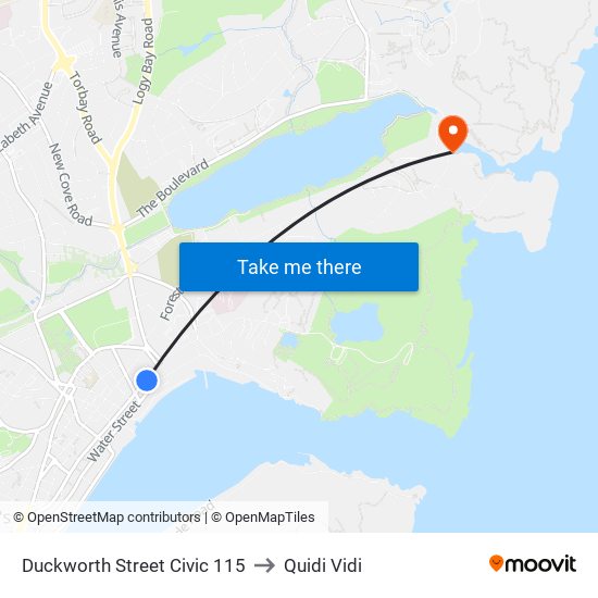 Duckworth Street Civic 115 to Quidi Vidi map