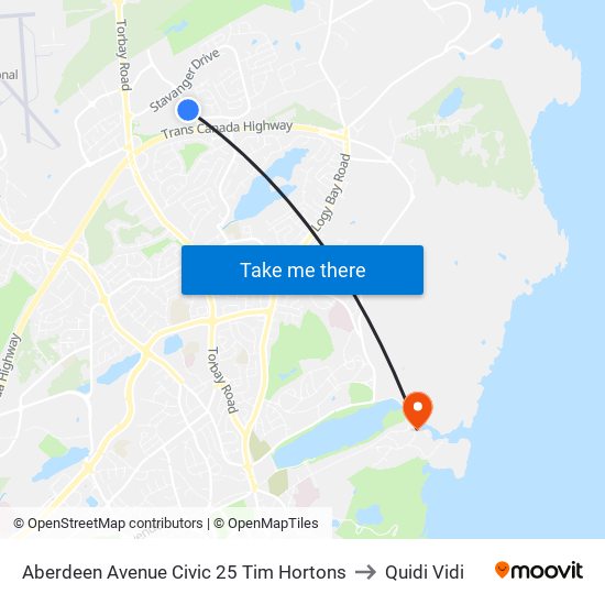 Aberdeen Avenue Civic 25 Tim Hortons to Quidi Vidi map