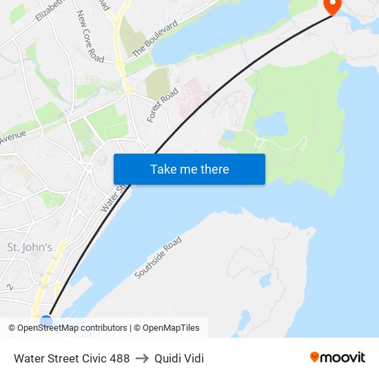 Water Street Civic 488 to Quidi Vidi map