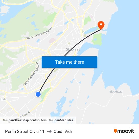 Perlin Street Civic 11 to Quidi Vidi map