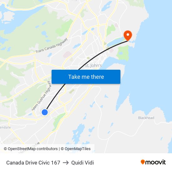 Canada Drive Civic 167 to Quidi Vidi map