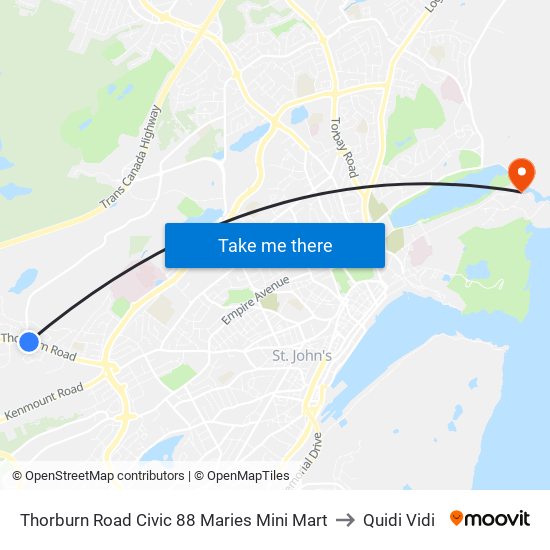 Thorburn Road Civic 88 Maries Mini Mart to Quidi Vidi map